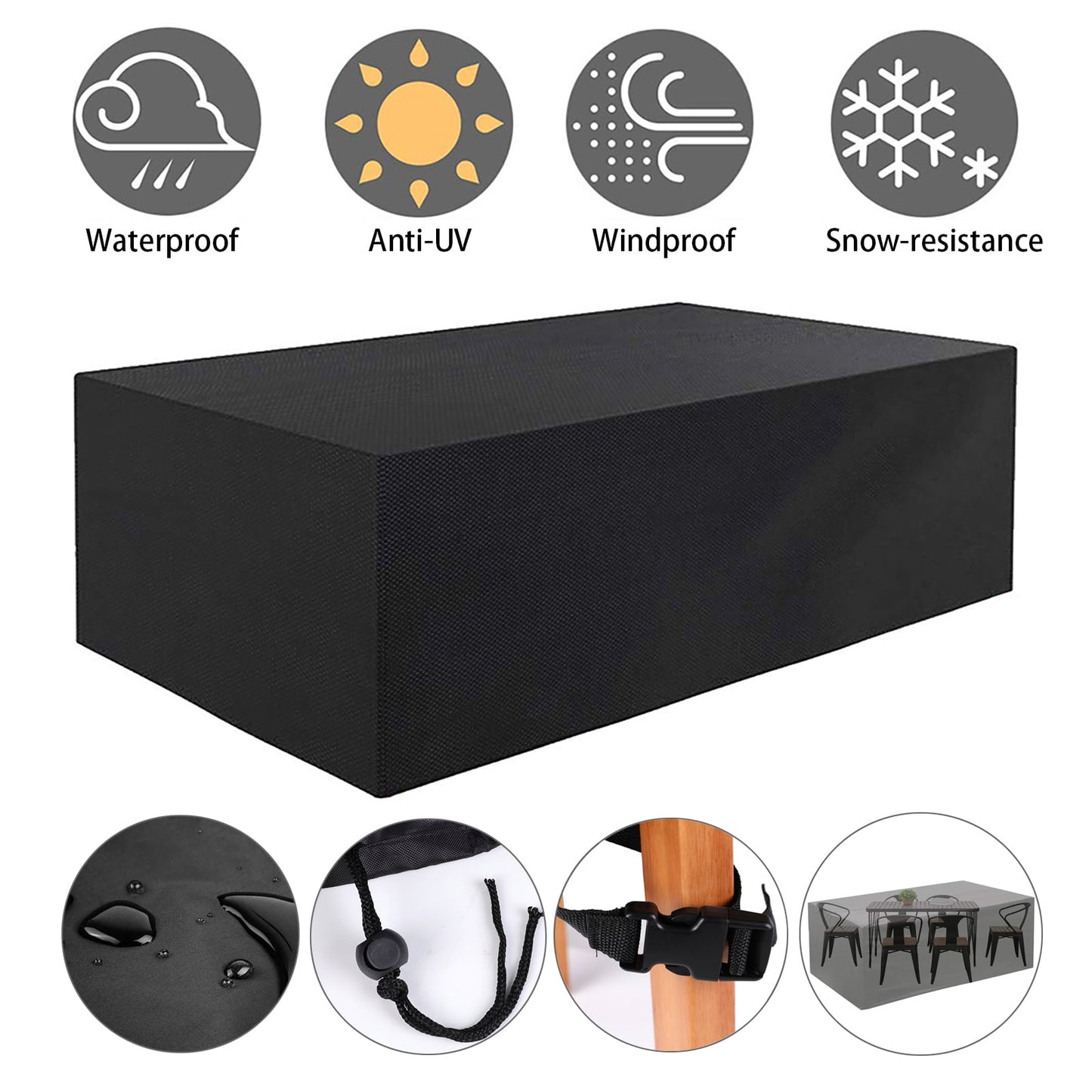 Rectangular Patio Table Cover Heavy Duty Waterproof Outdoor Furniture Set Cover 121" x 54" x 35"