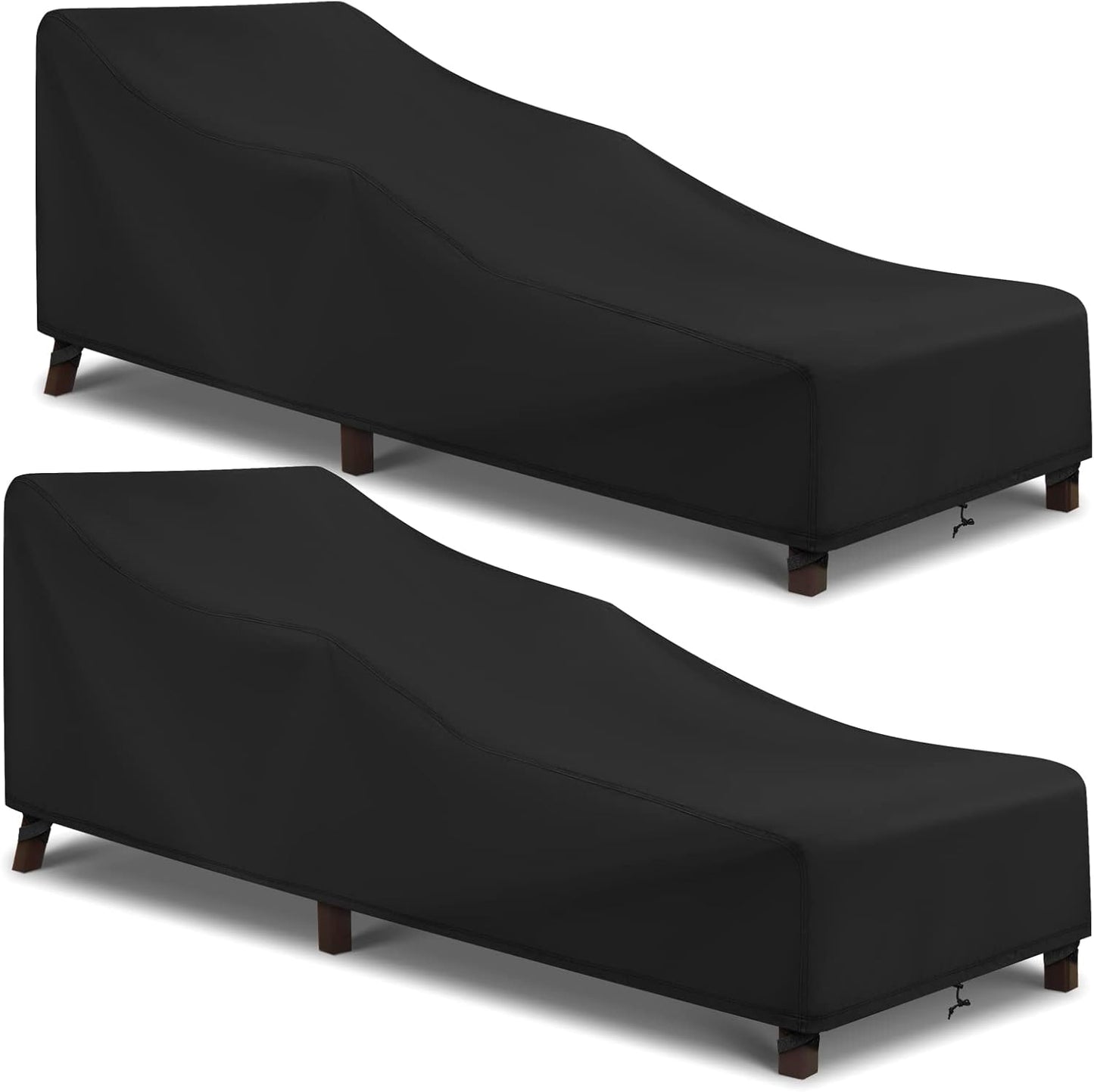 Patio Chaise Lounge Cover Water Resistant, 2 Pack of Pool Lounge Chair Covers for Outside Stackable Cushions and Outdoor Furniture, 80" x 30" x 26" H, Black