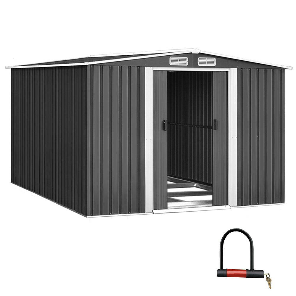 Giantz Garden Shed 2.58x3.14M w/Metal Base Sheds Outdoor Storage Workshop Shelter Sliding Door