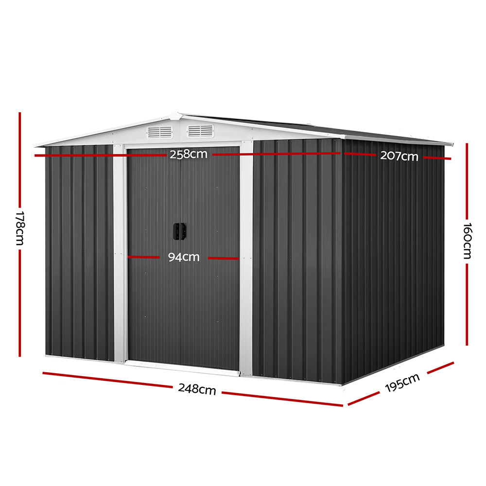 Giantz Garden Shed 2.58x2.07M Sheds Outdoor Storage Workshop Metal Shelter Sliding Door