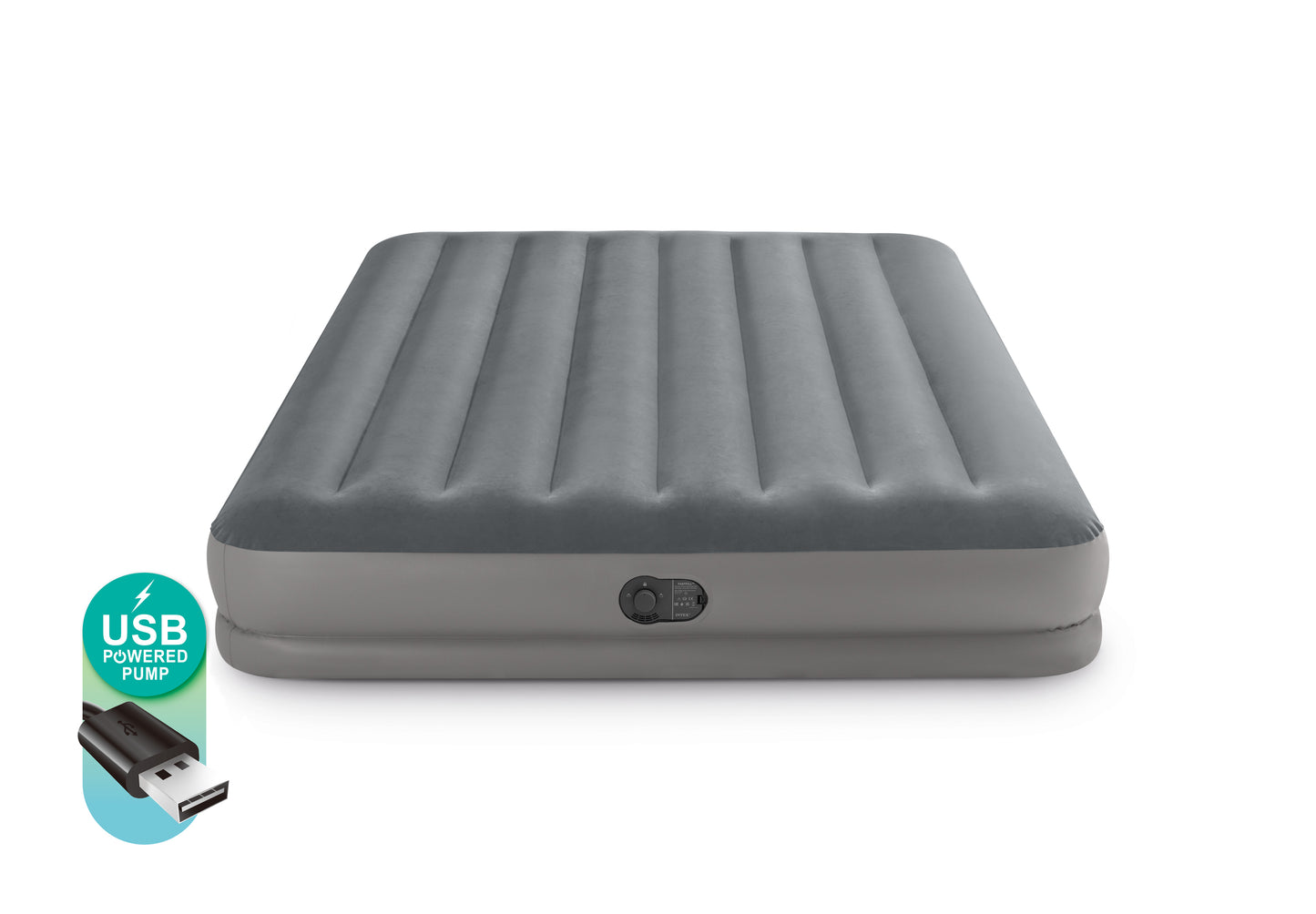 INTEX Queen Dura-Beam® Standard Prestige Air Mattress 12" Queen w/ Built-In USB Electric Pump 64114