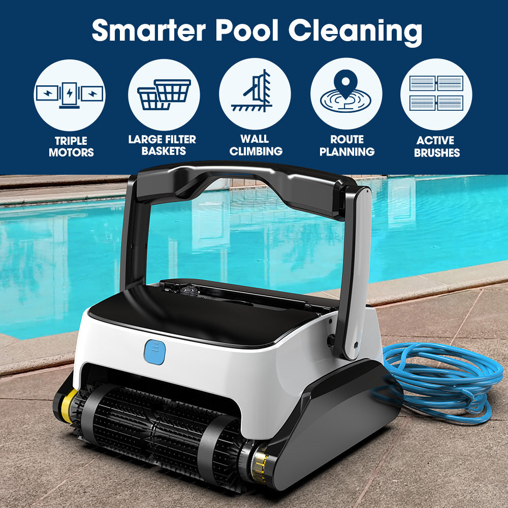 WYBOT Grampus 800 Robotic Pool Cleaner, Automatic Vacuum with Quick Clean, Wall Climbing Capability, Powerful Triple Motors, Large Filter Baskets, Ideal for Large In-Ground Pools