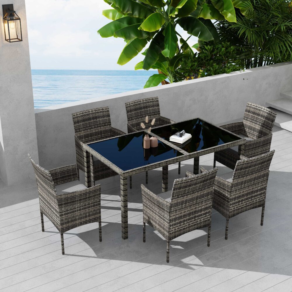 Rural Style Outdoor Grey Wicker 6 Seater Dining Set