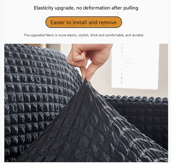 Grey-white Three-person Sofa Bubble Gauze Sofa Cover with Skirt - Full Elastic Dustproof Three-person Seater 190-230cm