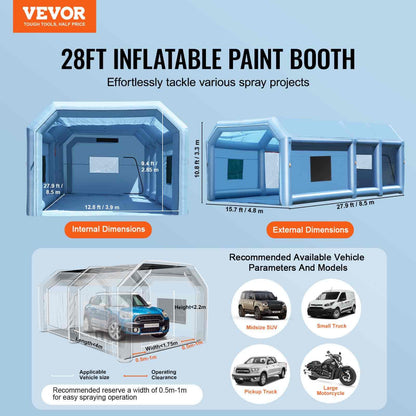 Inflatable Paint Booth 27.9x15.7x10.8ft Inflatable Spray Booth 950W+750W