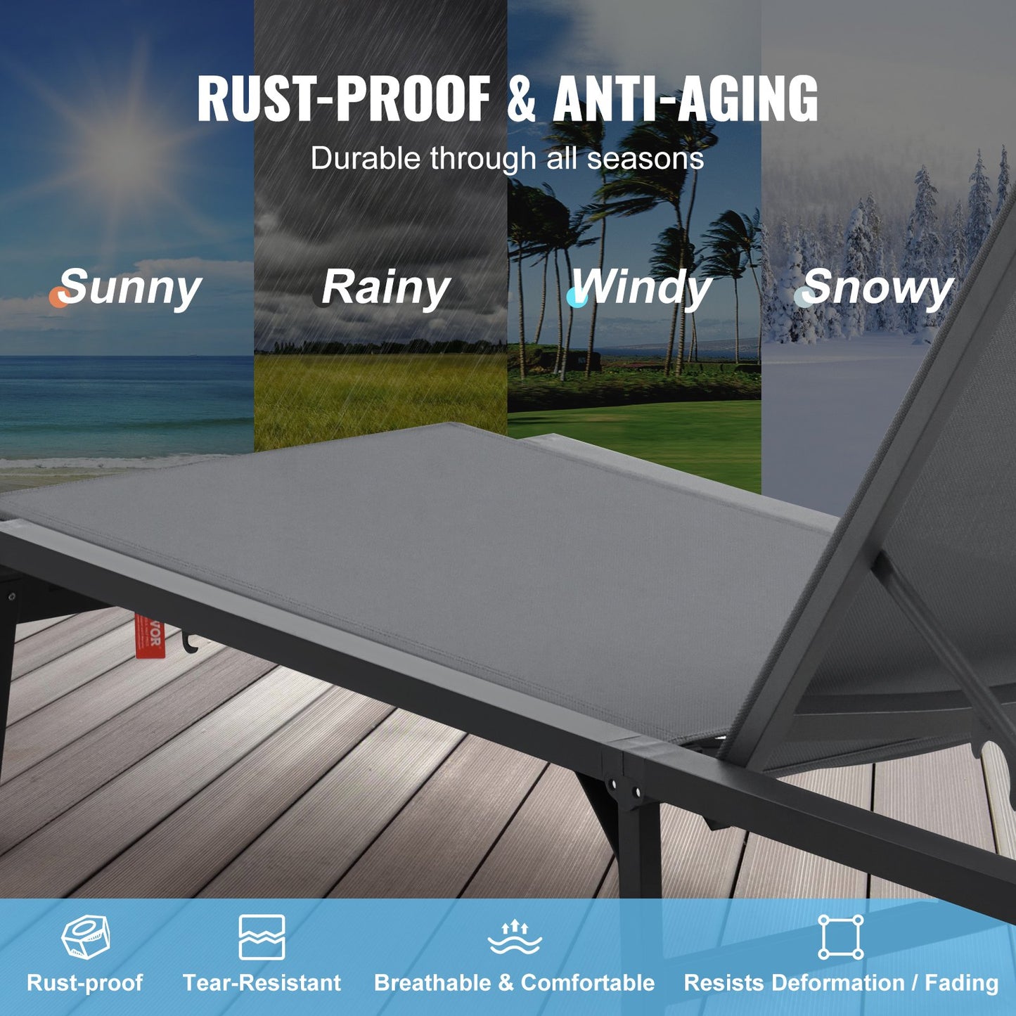 Chaise Lounge Chair Outdoor Patio Lounge Chair Adjustable 5-Position 2 pcs