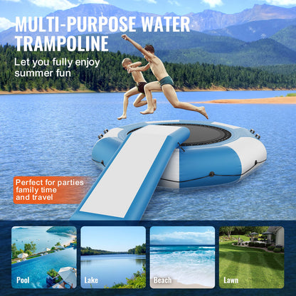 Inflatable Water Bouncer, 10ft Recreational Water Trampoline, Portable Bounce Swim Platform with Slide, 3-Step Ladder & Electric Air Pump, Kid Adult Floating Rebounder for Pool Lake Water Sports