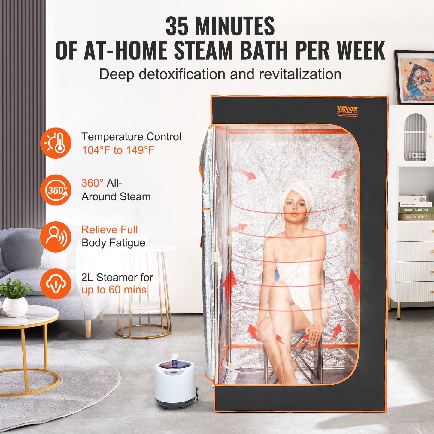 Portable Steam Sauna Tent Full Size 1000W Personal Sauna Blanket W/ Chair, 880 x 880 x 1600 mm
