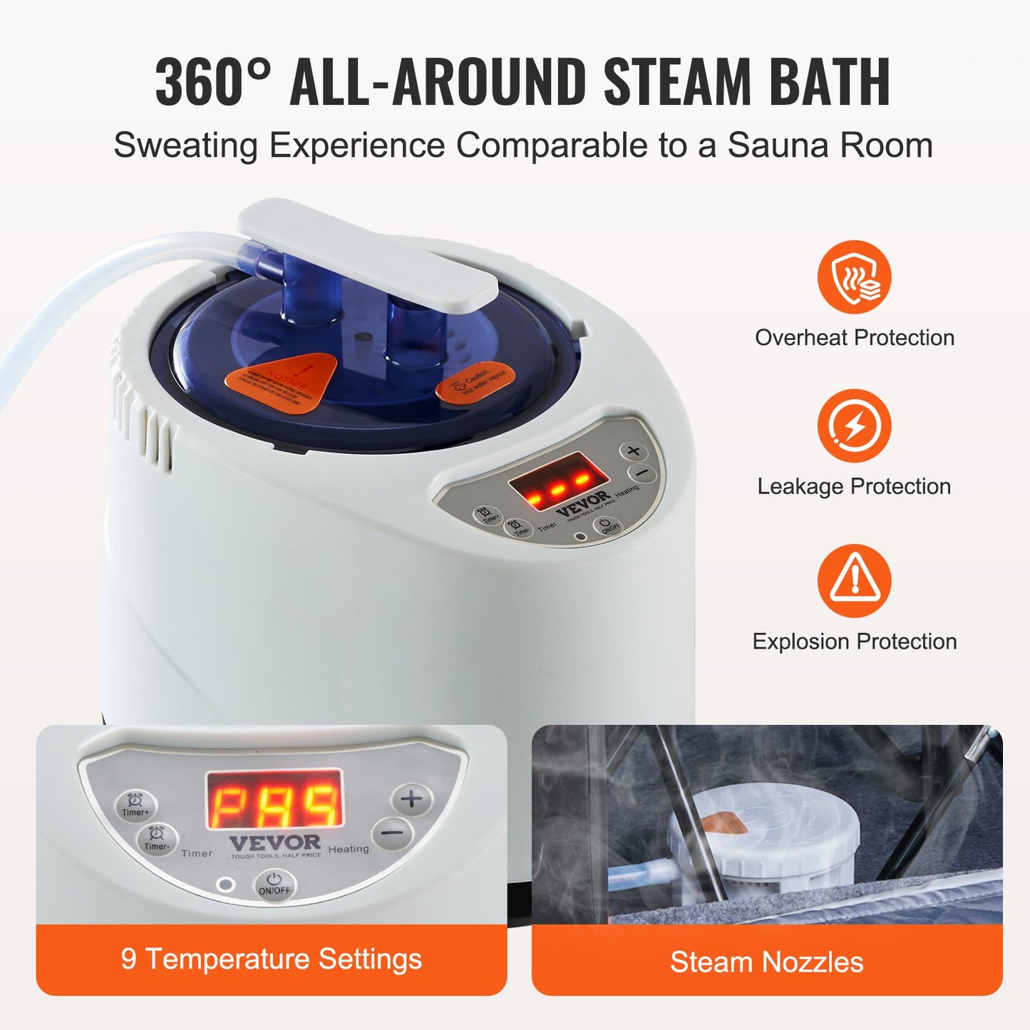 Portable Steam Sauna Tent Full Size 1000W Personal Sauna Blanket W/ Chair, 880 x 880 x 1600 mm