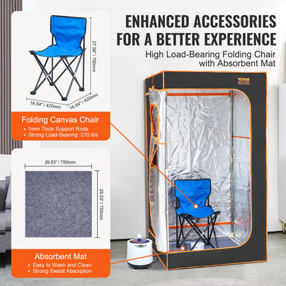 Portable Steam Sauna Tent Full Size 1000W Personal Sauna Blanket W/ Chair, 880 x 880 x 1600 mm