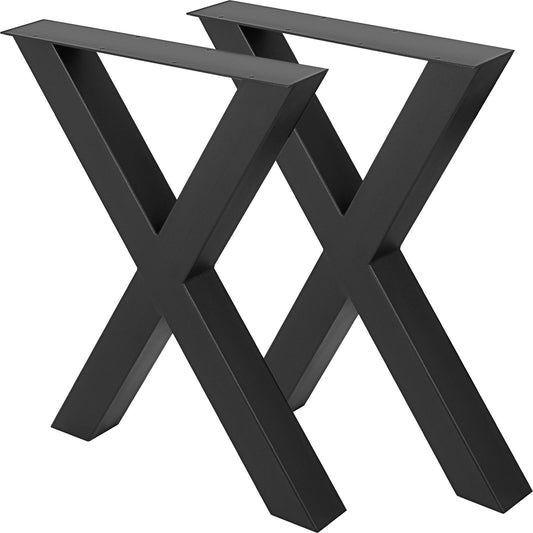 Set of 2 Steel Table Legs, 72cm Height 79cm Wide Dining Table Legs, Heavy Duty 7.9cm Square Box Section X Frame Table Legs,72x79x7.9 cm Black Color Industrial Country Style Metal Dining Leg