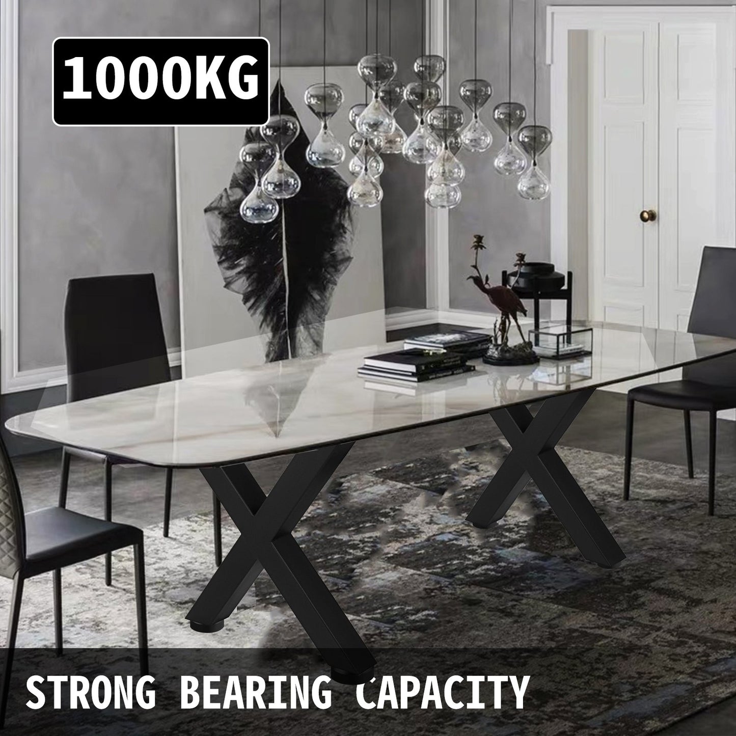 Set of 2 Steel Table Legs, 72cm Height 79cm Wide Dining Table Legs, Heavy Duty 7.9cm Square Box Section X Frame Table Legs,72x79x7.9 cm Black Color Industrial Country Style Metal Dining Leg