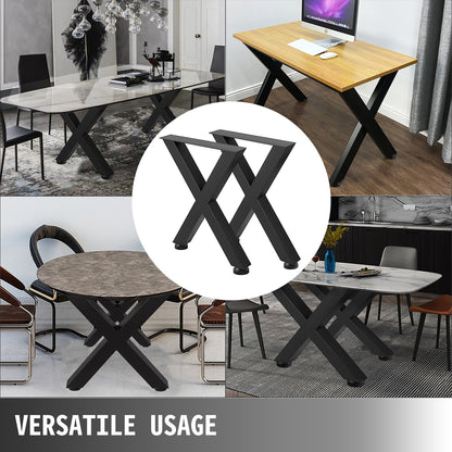 Set of 2 Steel Table Legs, 72cm Height 79cm Wide Dining Table Legs, Heavy Duty 7.9cm Square Box Section X Frame Table Legs,72x79x7.9 cm Black Color Industrial Country Style Metal Dining Leg